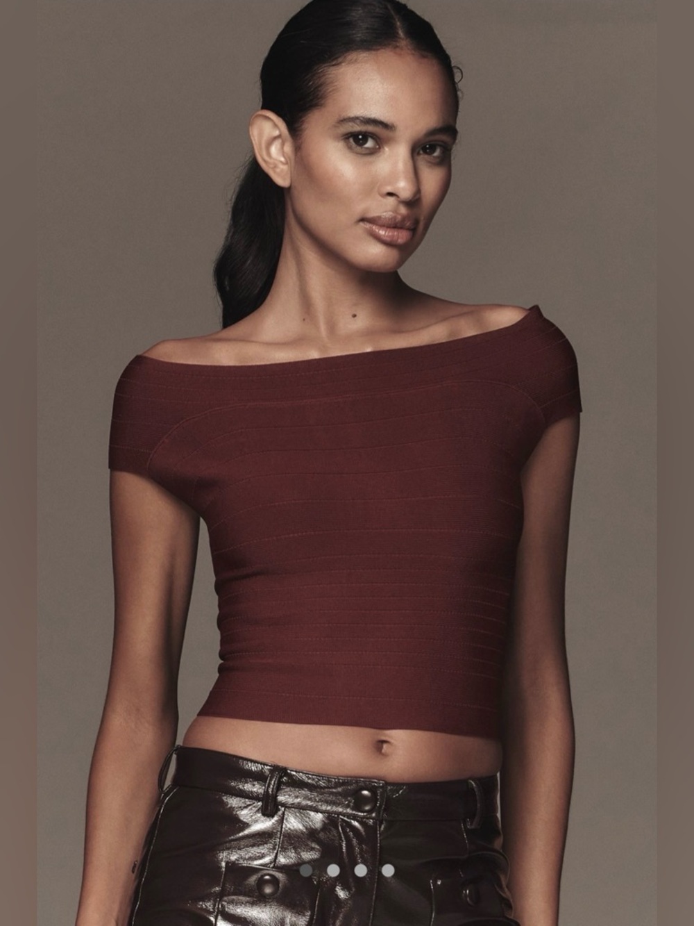 Anthropologie Off-the-Shoulder Bandage Crop Top in Burgundy